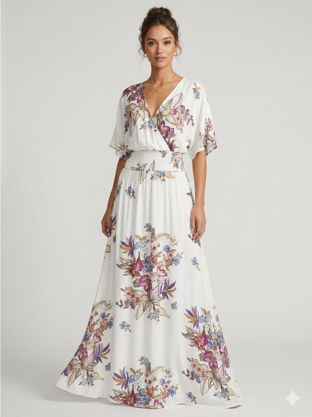 Elle Rae “Feeling Decadent” White Floral Maxi Dress